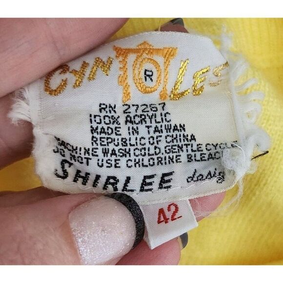 Vintage 80s Tree Frog Embroidered Sweater Womens Size L Yellow Novelty - Picture 7 of 7